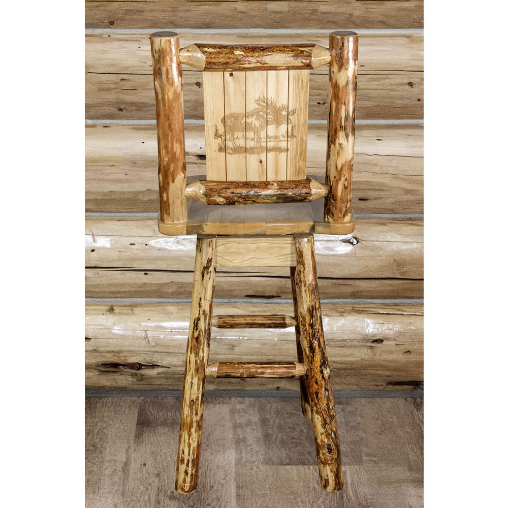 Glacier Country Collection Barstool w/ Back & Swivel w/ Laser Engraved Moose Design. Picture 7