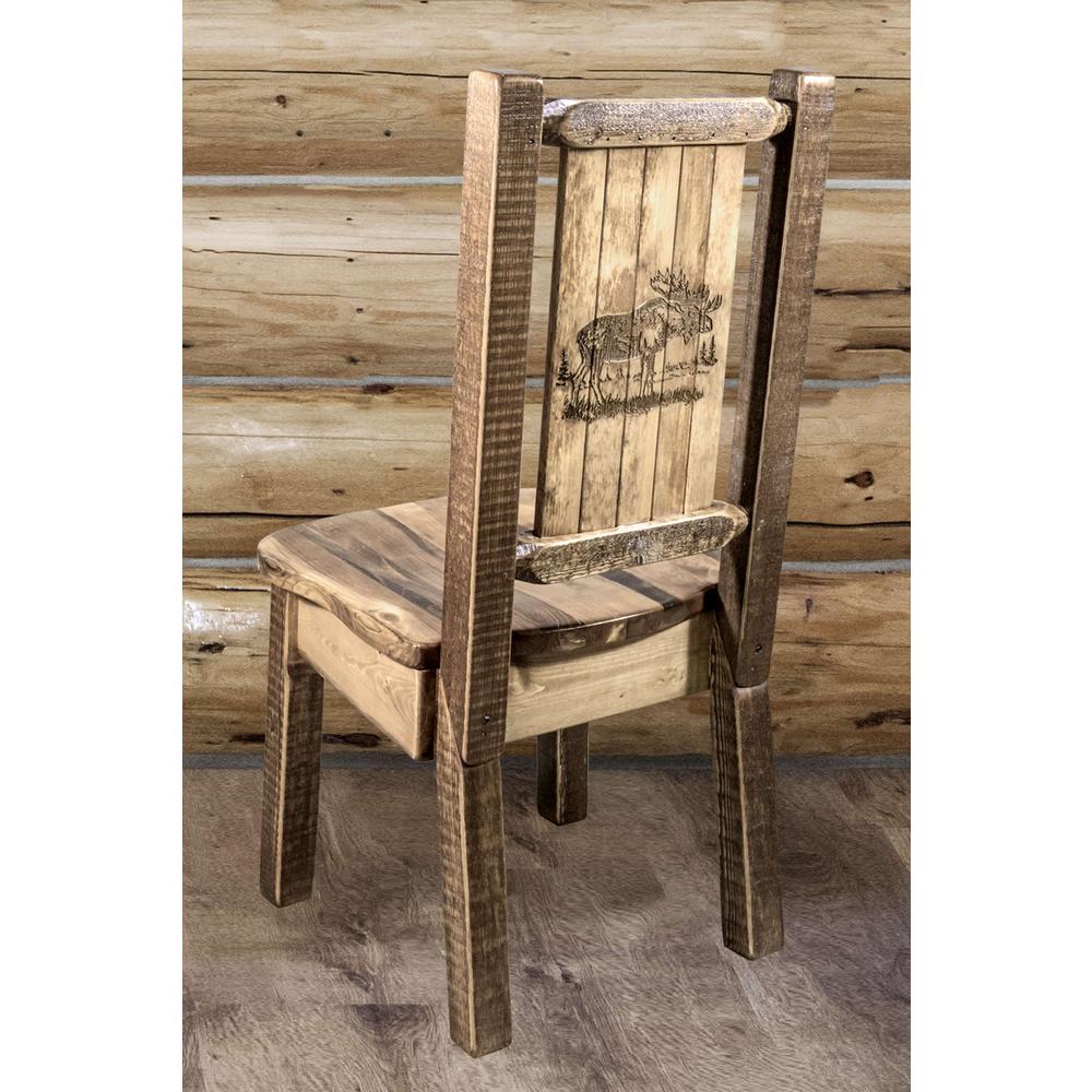 Homestead Collection Side Chair w/ Laser Engraved Moose Design, Stain & Lacquer Finish. Picture 6