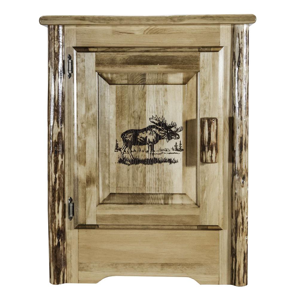Glacier Country Collection Accent Cabinet w/ Laser Engraved Moose Design, Left Hinged. Picture 2