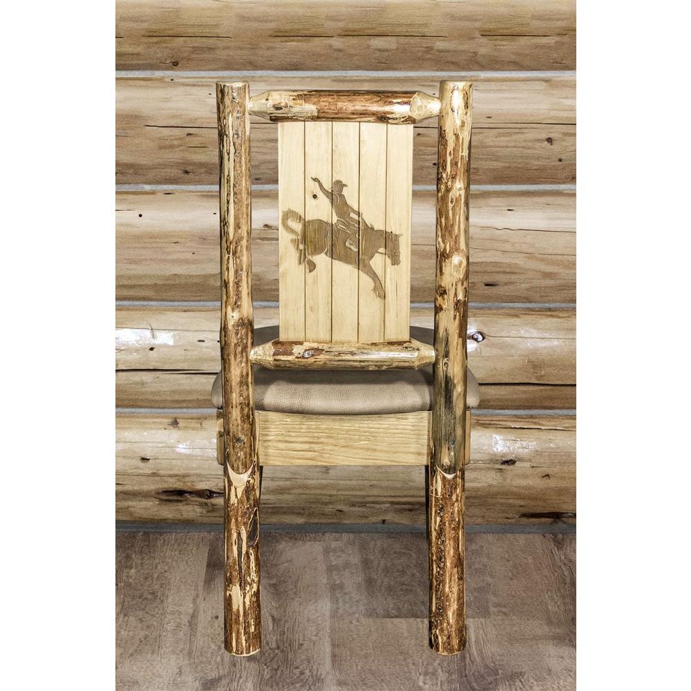 Glacier Country Collection Side Chair - Buckskin Upholstery, w/ Laser Engraved Bronc Design. Picture 7