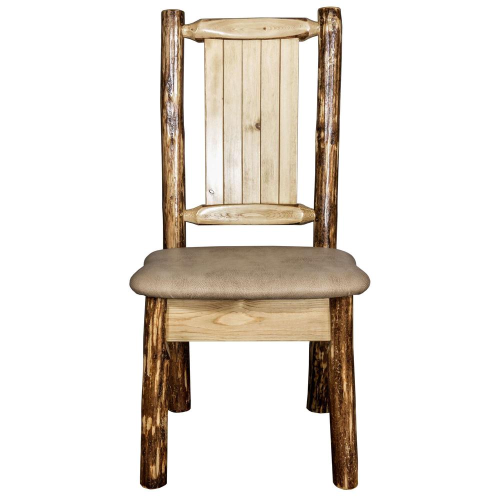 Glacier Country Collection Side Chair - Buckskin Upholstery, w/ Laser Engraved Elk Design. Picture 4