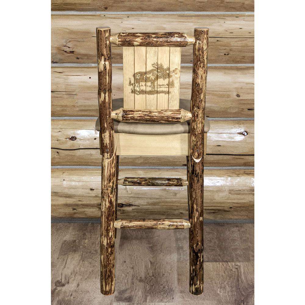 Glacier Country Collection Barstool w/ Back - Buckskin Upholstery, w/ Laser Engraved Moose Design. Picture 7