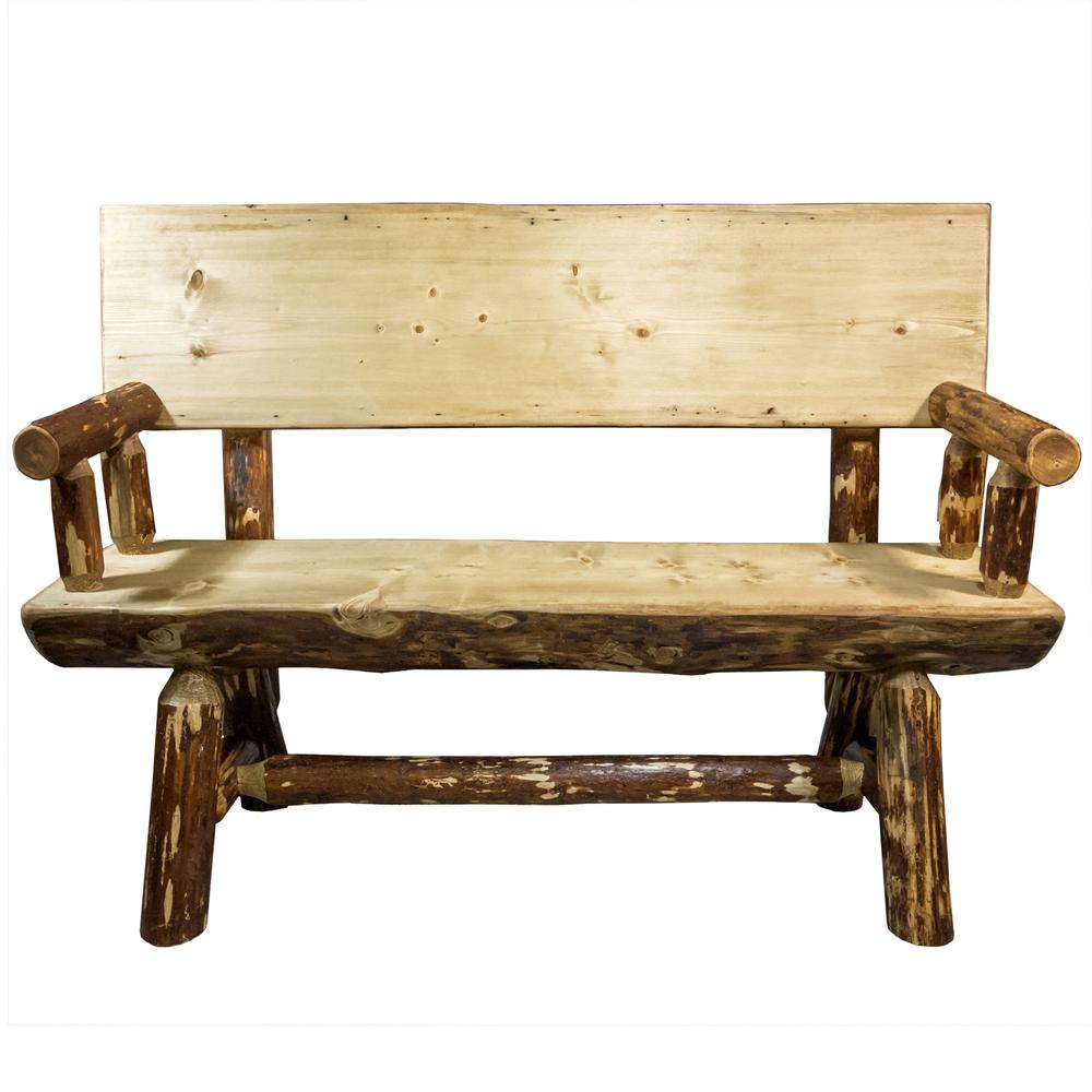 Glacier Country Collection Half Log Bench w/ Back & Arms, 4 Foot. Picture 2