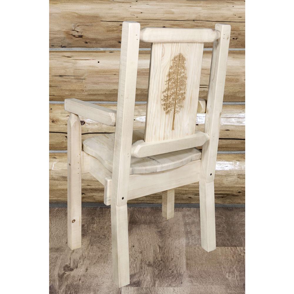 Homestead Collection Captain's Chair w/ Laser Engraved Pine Tree Design, Clear Lacquer Finish. Picture 6
