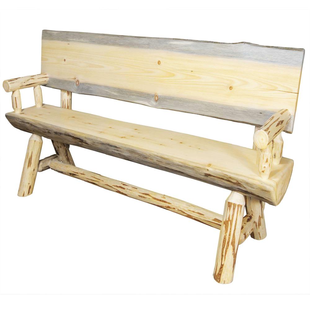 Montana Collection Half Log Bench w/ Back & Arms, Exterior Finish, 4 Foot. Picture 5