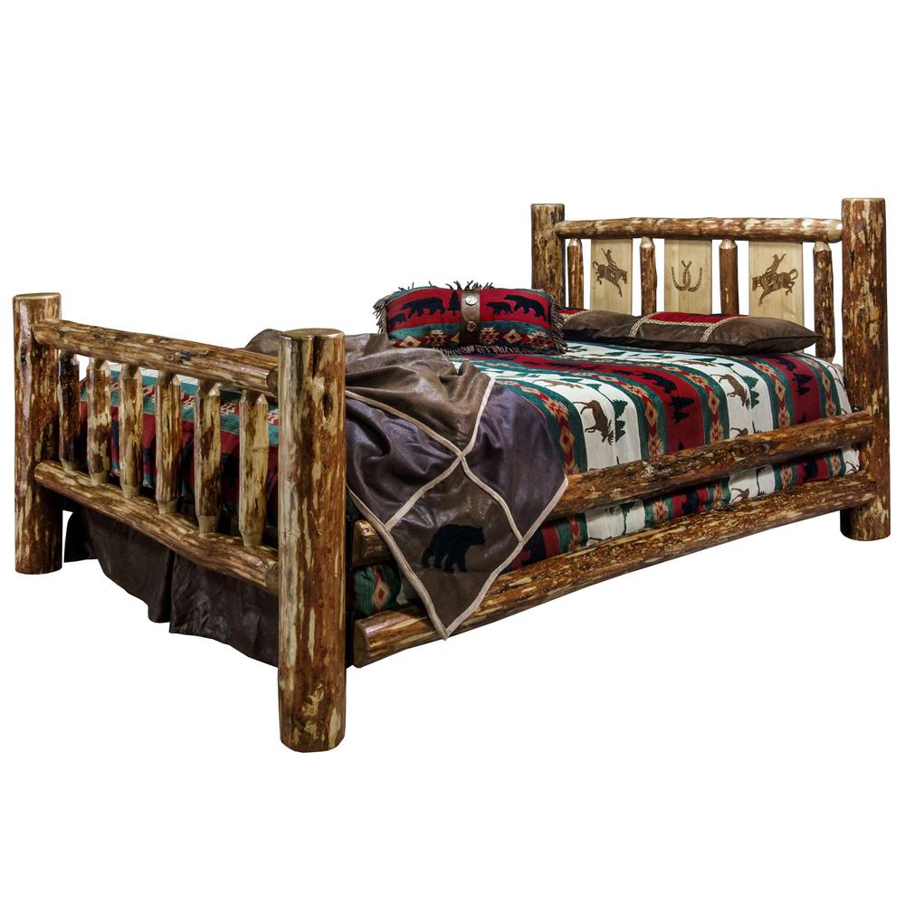 Glacier Country Collection Full Bed w/ Laser Engraved Bronc Design. Picture 1