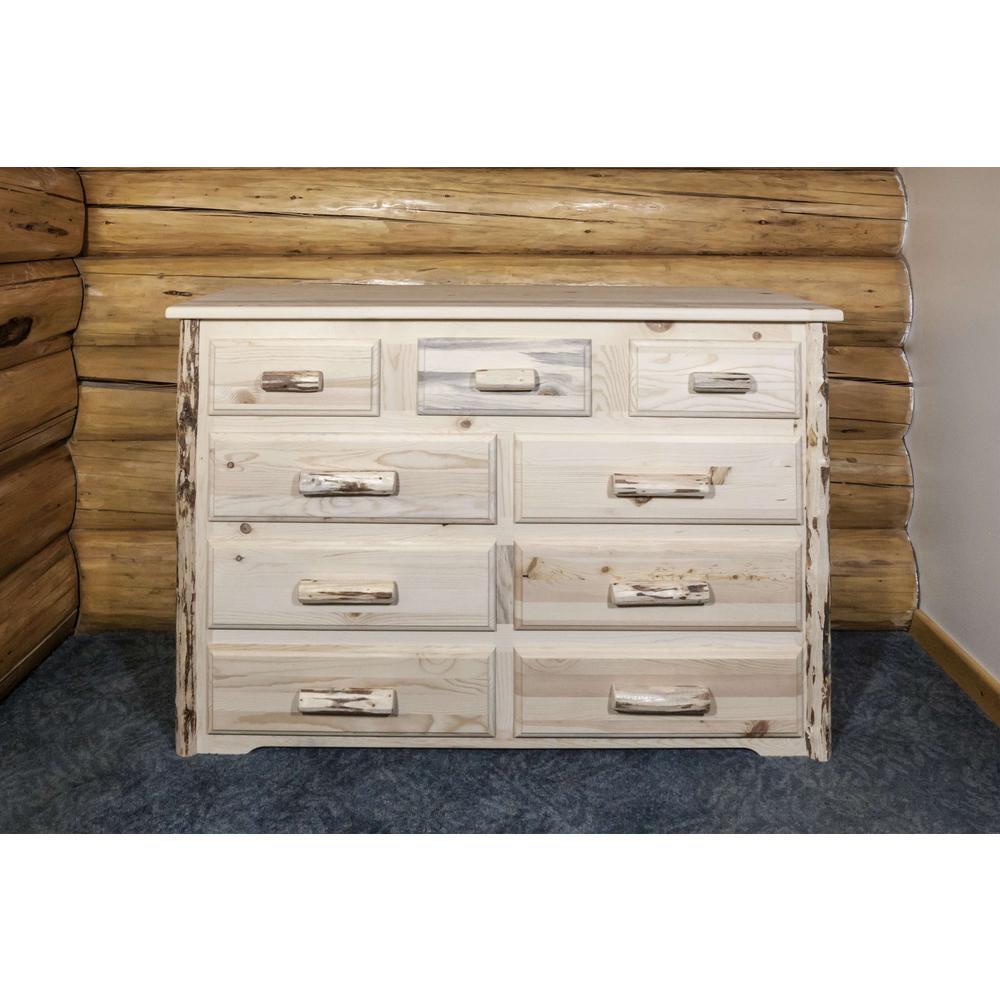 Montana Collection 9 Drawer Dresser, Clear Lacquer Finish. Picture 6