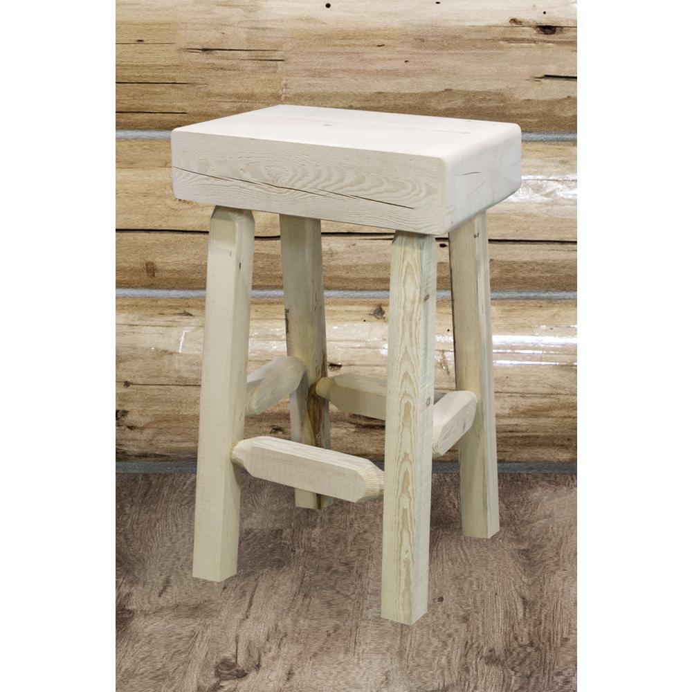Homestead Collection Counter Height Half Log Barstool, Clear Lacquer Finish. Picture 3