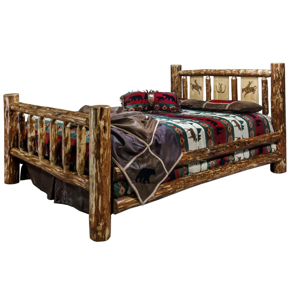 Glacier Country Collection King Bed w/ Laser Engraved Bronc Design. Picture 1