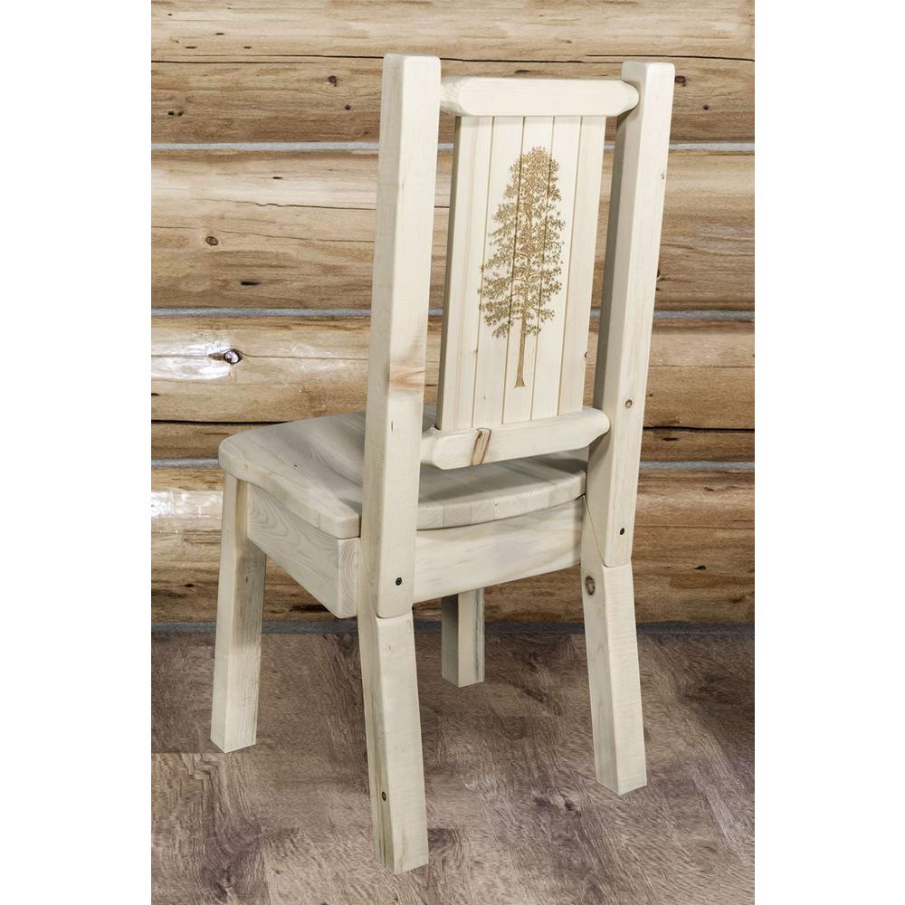 Homestead Collection Side Chair w/ Laser Engraved Pine Tree Design, Clear Lacquer Finish. Picture 6