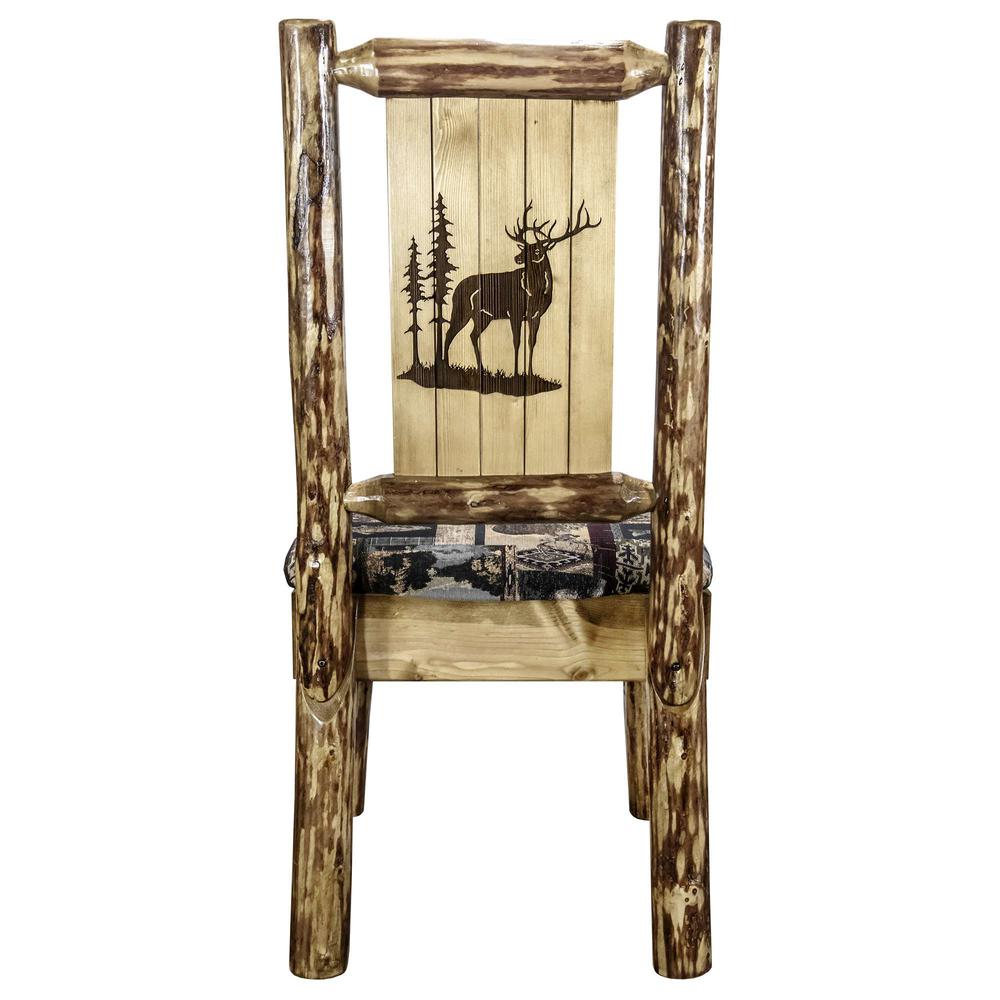 Glacier Country Collection Side Chair - Woodland Upholstery, w/ Laser Engraved Elk Design. Picture 2