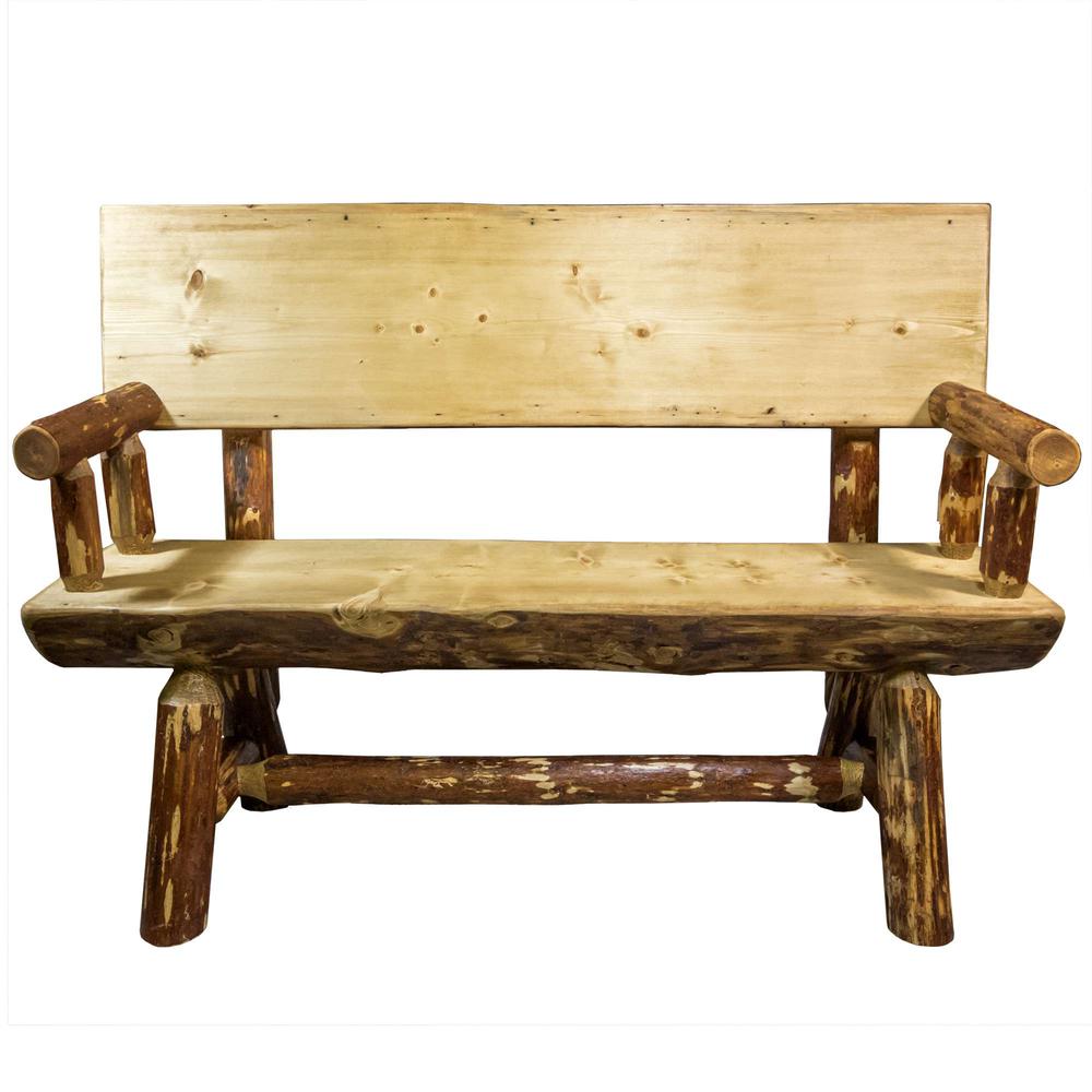 Glacier Country Collection Half Log Bench w/ Back & Arms, Exterior Stain Finish, 4 Foot. Picture 2