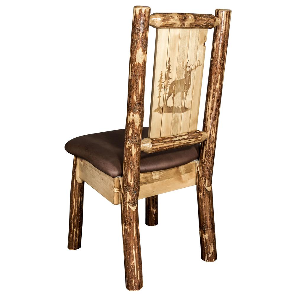 Glacier Country Collection Side Chair - Saddle Upholstery, w/ Laser Engraved Elk Design. Picture 1