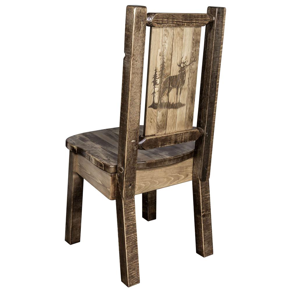 Homestead Collection Side Chair w/ Laser Engraved Elk Design, Stain & Lacquer Finish. Picture 1
