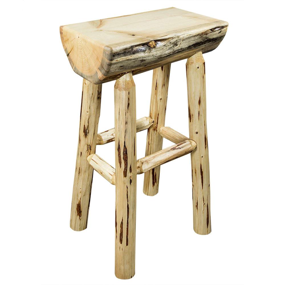 Montana Collection Counter Height Half Log Barstool w/ Exterior Finish. Picture 1