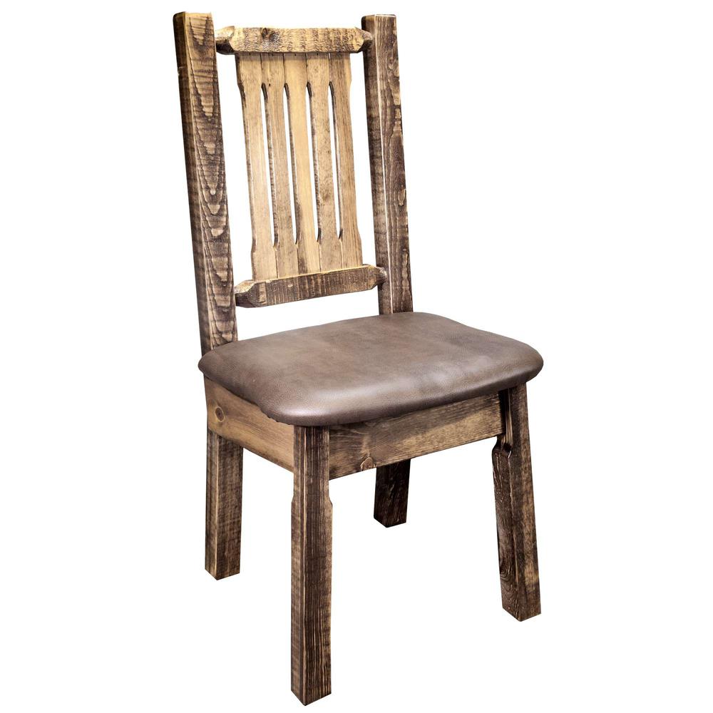 Homestead Collection Side Chair, Stain & Clear Lacquer Finish w/ Upholstered Seat, Saddle Pattern. Picture 1