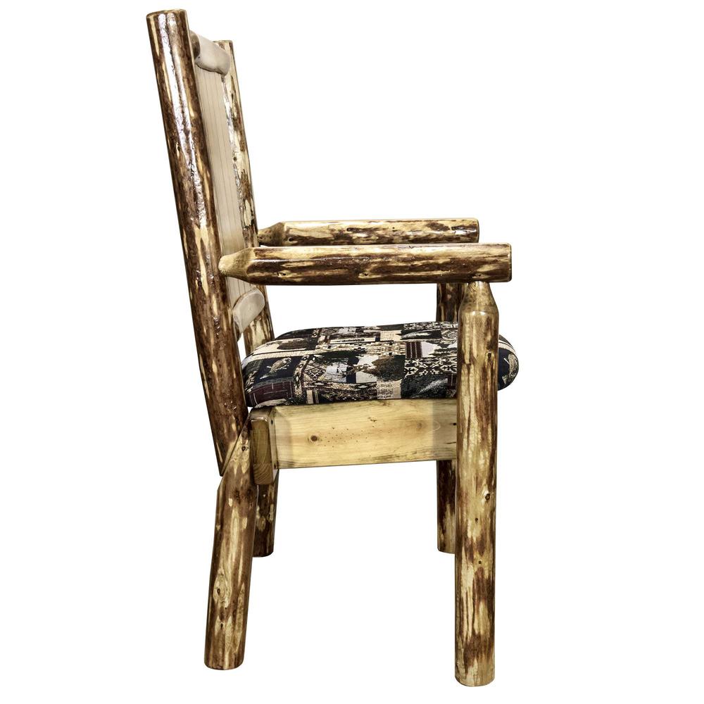 Glacier Country Collection Captain's Chair, Woodland Upholstery w/ Laser Engraved Pine Tree Design. Picture 6