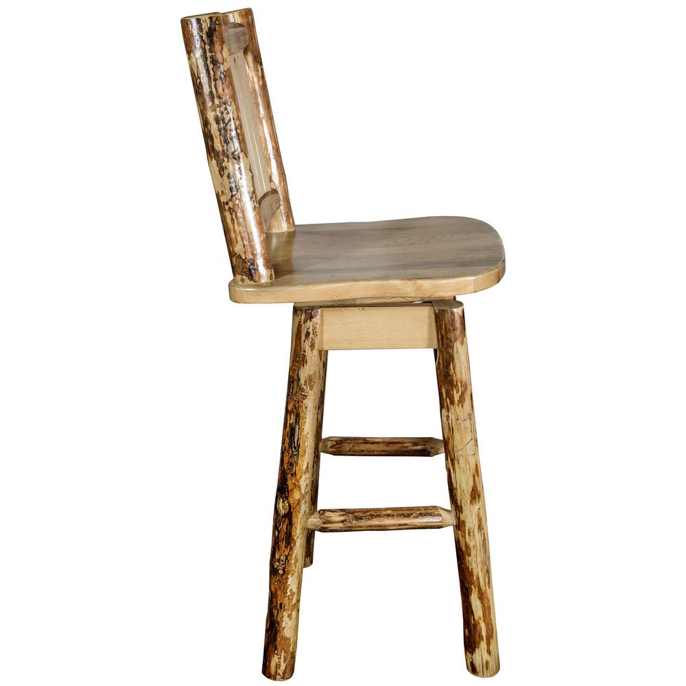 Glacier Country Collection Barstool w/ Back & Swivel w/ Laser Engraved Wolf Design. Picture 5