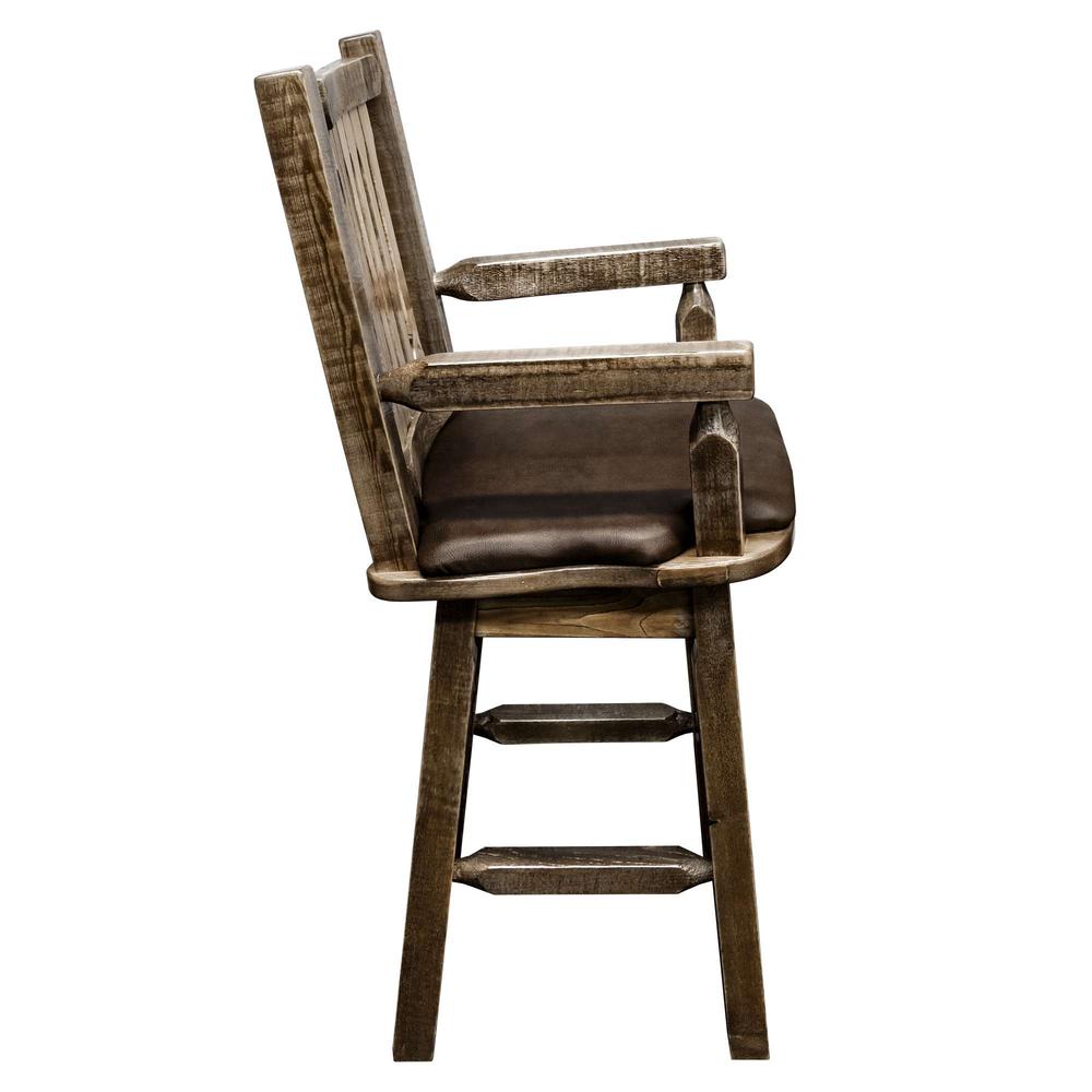 Homestead Collection Captain's Barstool w/ Back & Swivel, Stain & Lacquer Finish w/ Upholstered Seat, Saddle Pattern. Picture 4