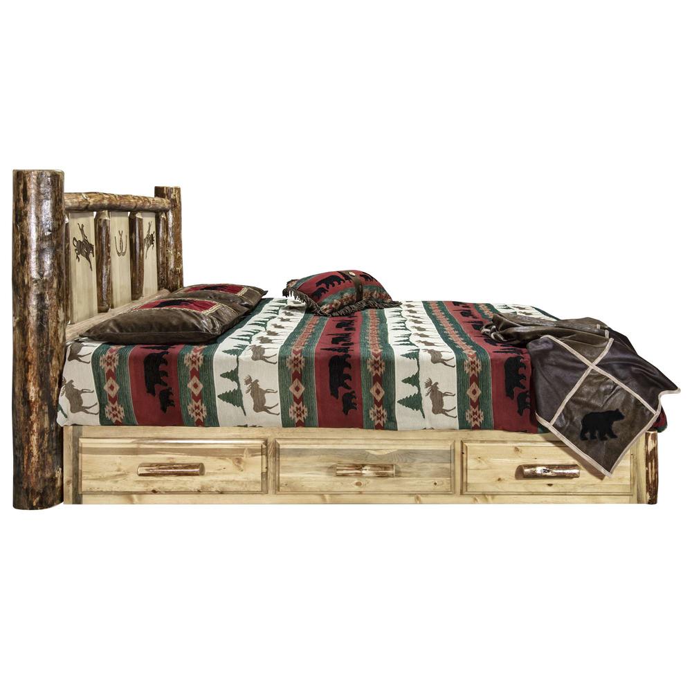 Glacier Country Collection Platform Bed w/ Storage, Twin w/ Laser Engraved Bronc Design. Picture 4