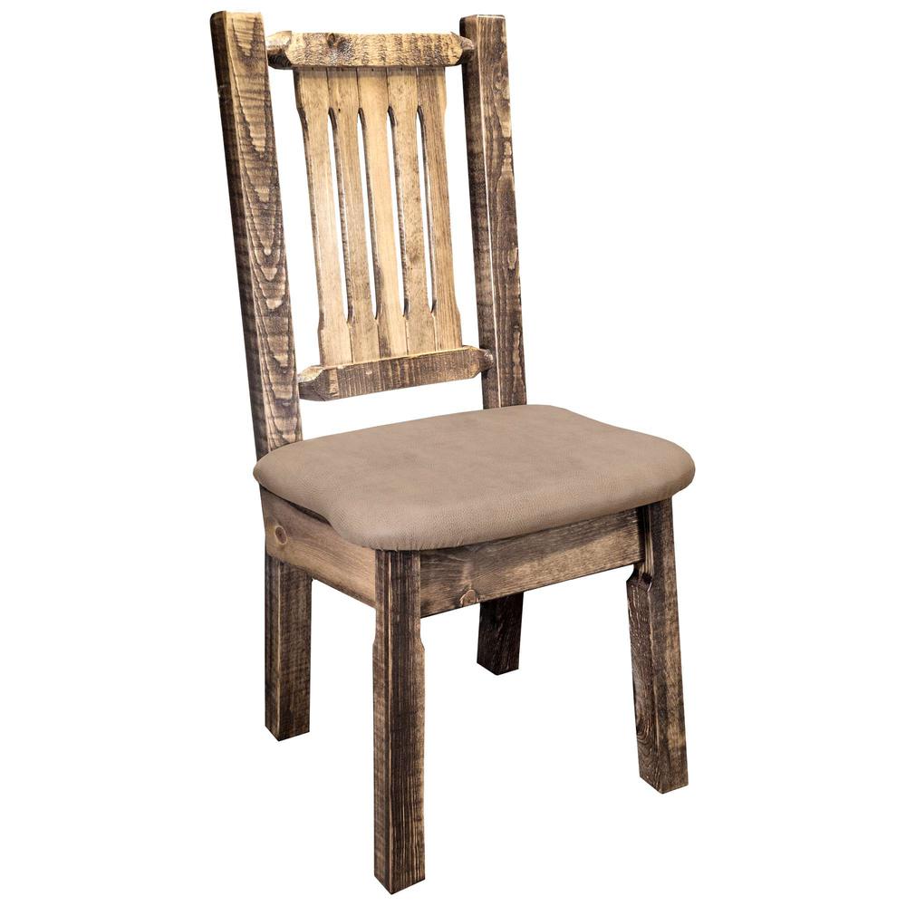 Homestead Collection Side Chair, Stain & Clear Lacquer Finish w/ Upholstered Seat, Buckskin Pattern. Picture 1