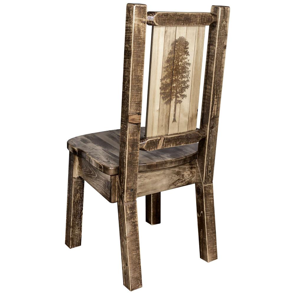 Homestead Collection Side Chair w/ Laser Engraved Pine Tree Design, Stain & Lacquer Finish. Picture 1