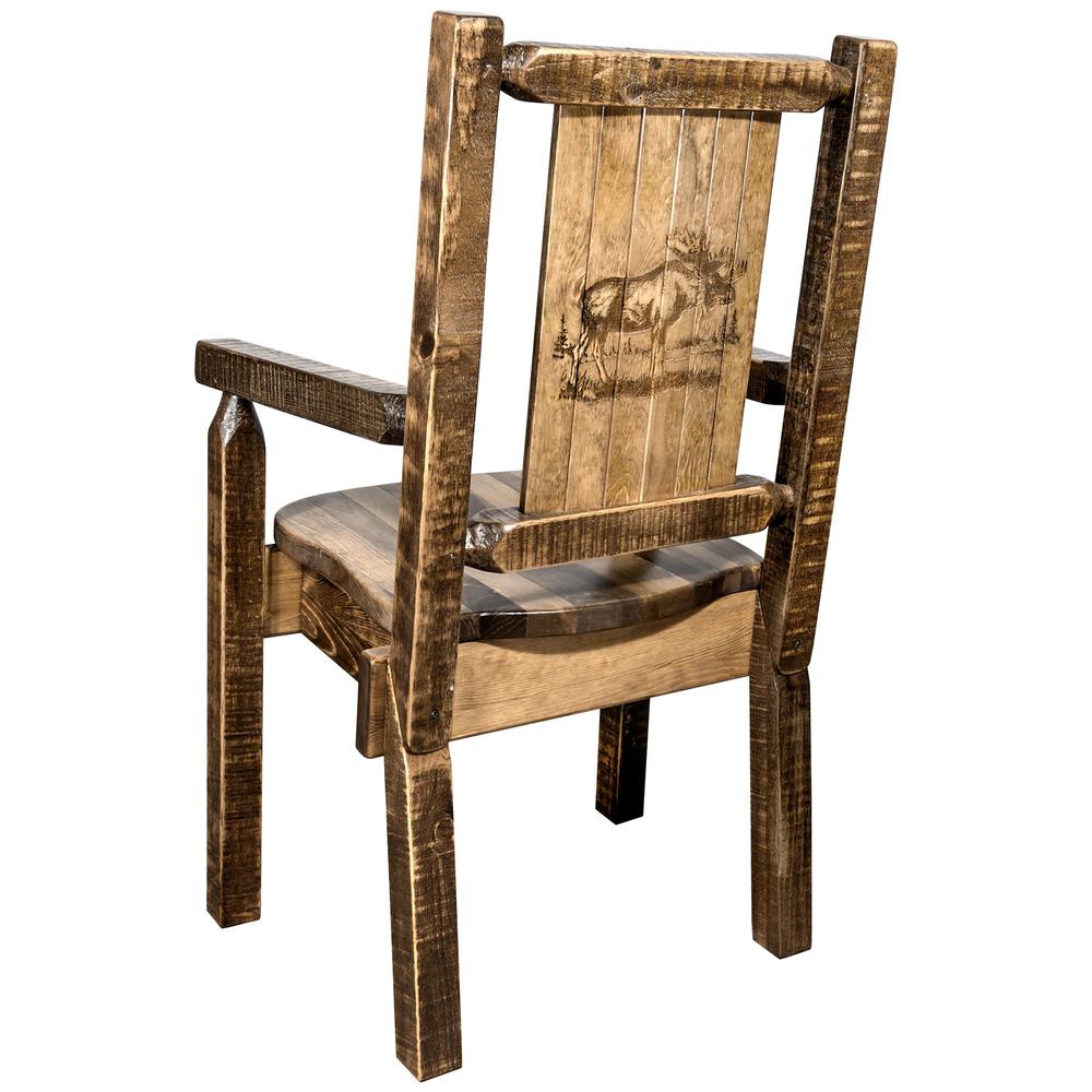Homestead Collection Captain's Chair w/ Laser Engraved Moose Design, Stain & Lacquer Finish. Picture 1