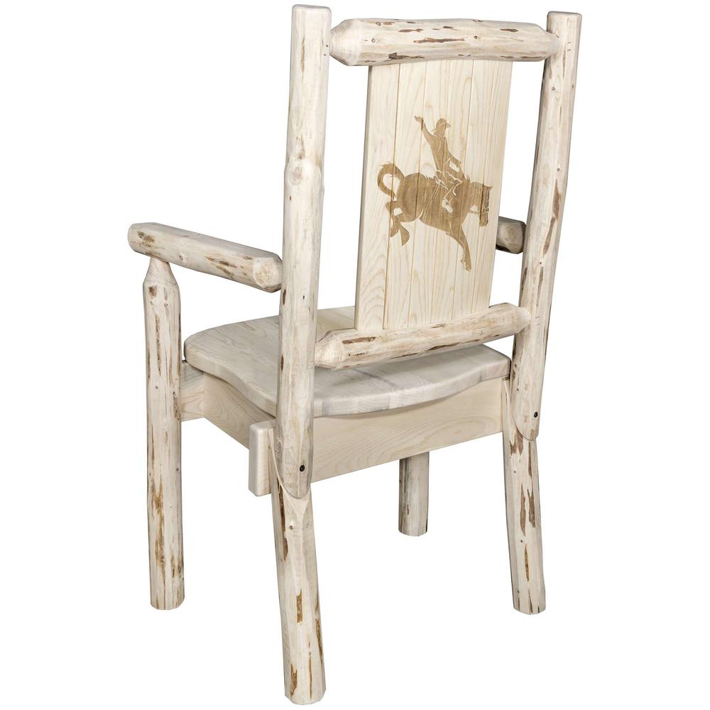 Montana Collection Captain's Chair w/ Laser Engraved Bronc Design, Clear Lacquer Finish. Picture 1