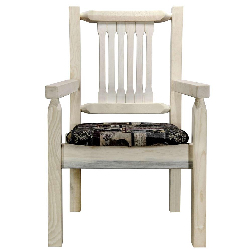 Homestead Collection Captain's Chair, Clear Lacquer Finish w/ Upholstered Seat, Woodland Pattern. Picture 2