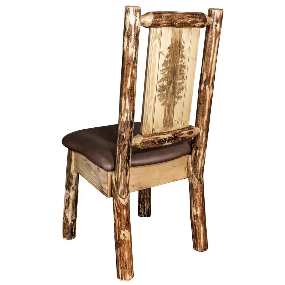 Glacier Country Collection Side Chair - Saddle Upholstery, w/ Laser Engraved Pine Tree Design. Picture 1