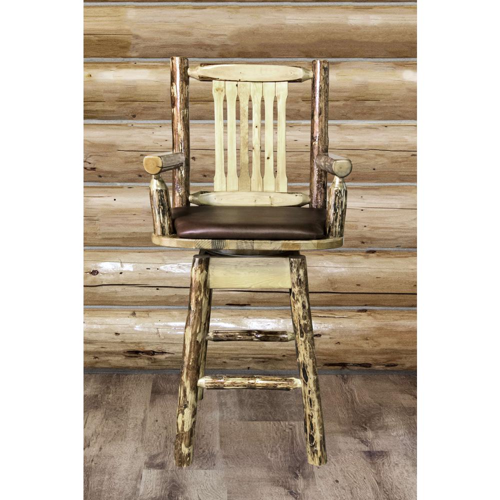 Glacier Country Collection Captain's Barstool w/ Back & Swivel w/ Upholstered Seat, Saddle Pattern. Picture 6