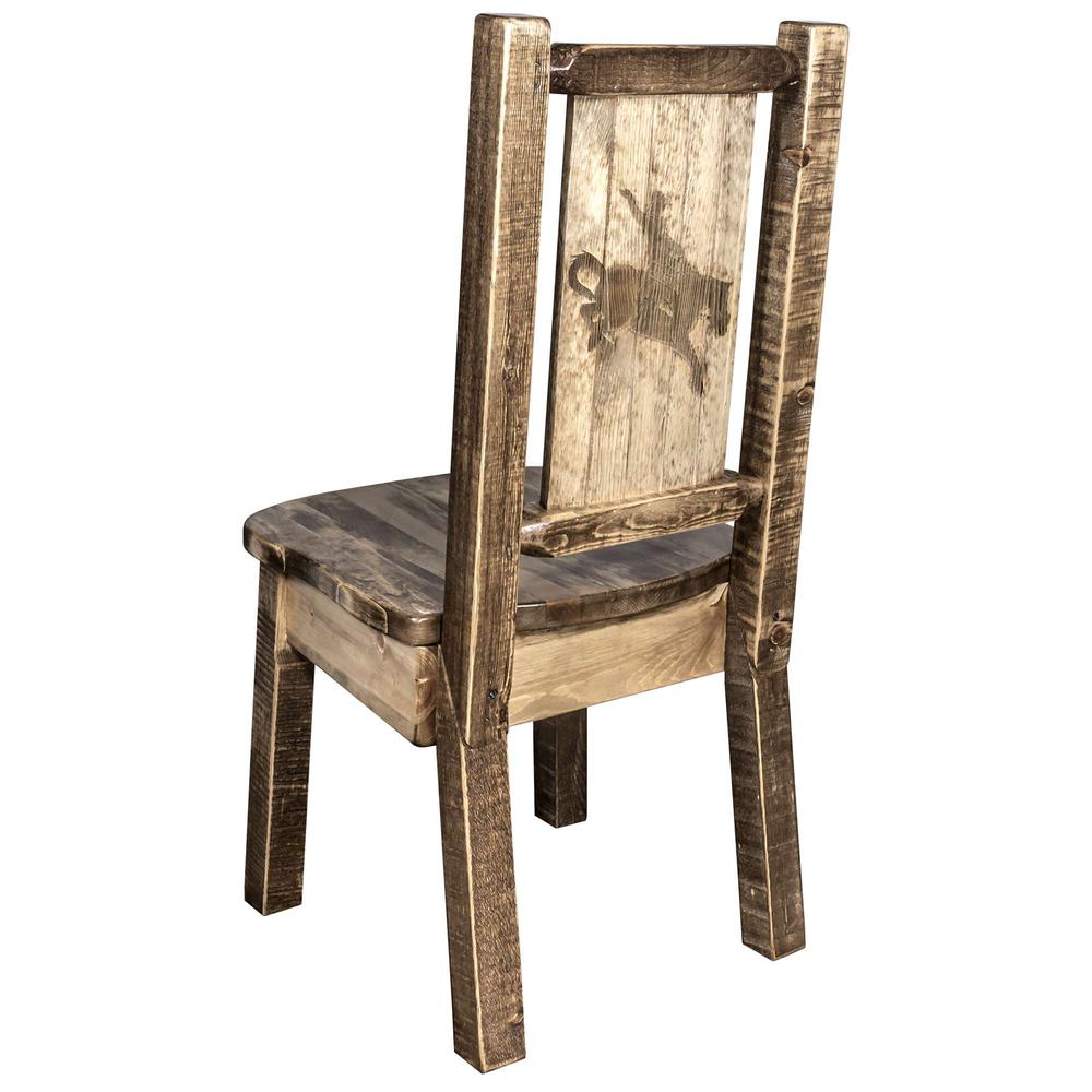 Homestead Collection Side Chair w/ Laser Engraved Bronc Design, Stain & Lacquer Finish. Picture 1