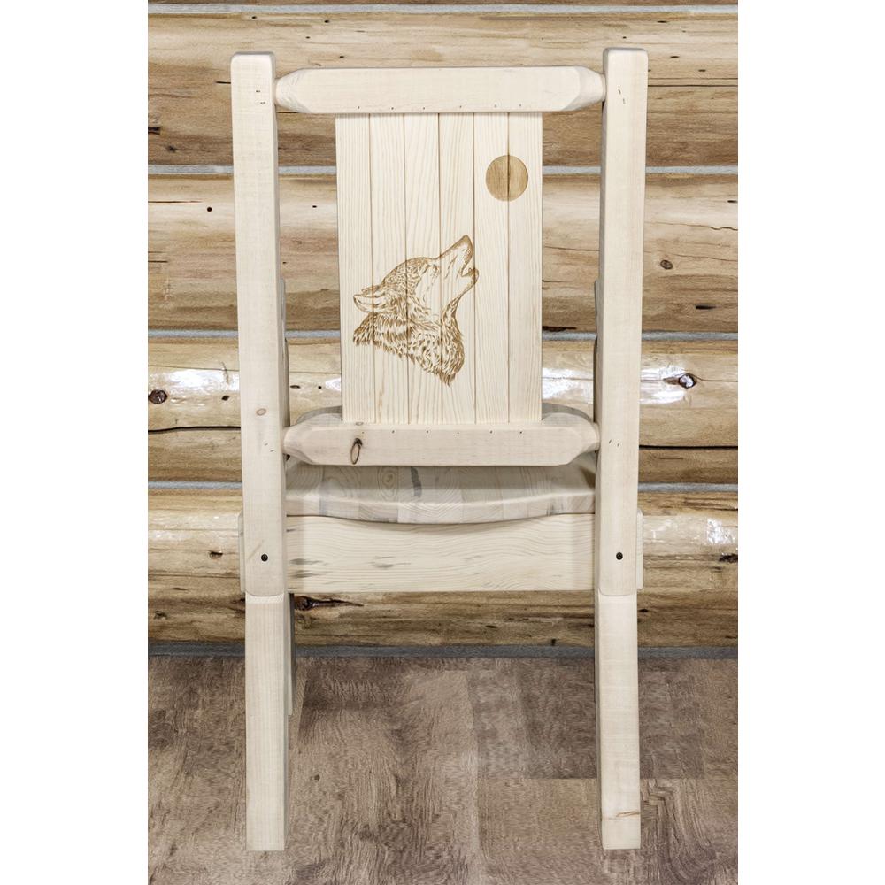 Homestead Collection Captain's Chair w/ Laser Engraved Wolf Design, Clear Lacquer Finish. Picture 7