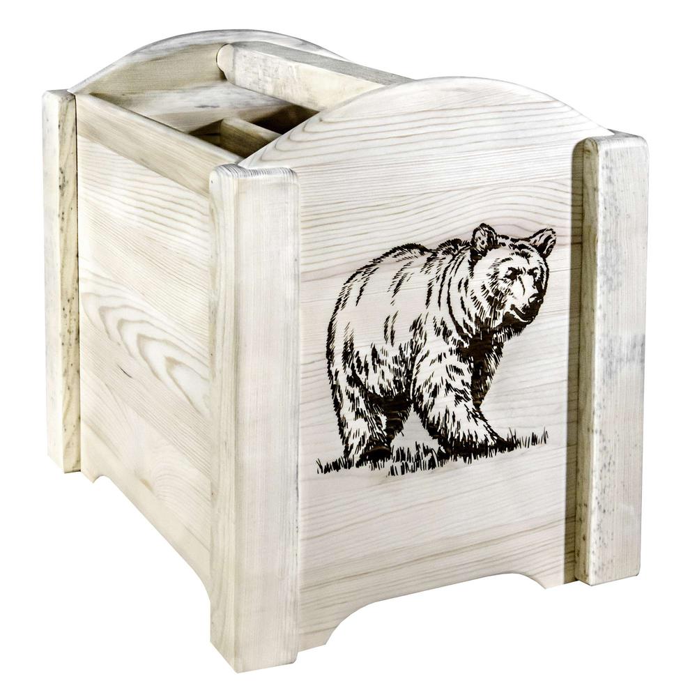 Homestead Collection Magazine Rack w/ Laser Engraved Bear Design, Ready to Finish. Picture 1