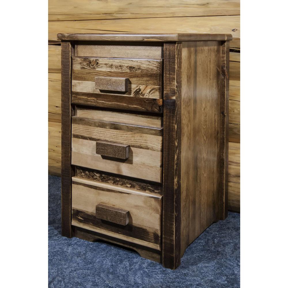 Homestead Collection Nightstand with 3 Drawers, Stain & Lacquer Finish. Picture 4