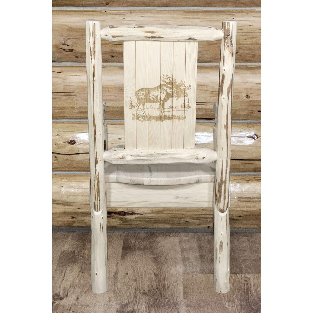 Montana Collection Captain's Chair w/ Laser Engraved Moose Design, Clear Lacquer Finish. Picture 7