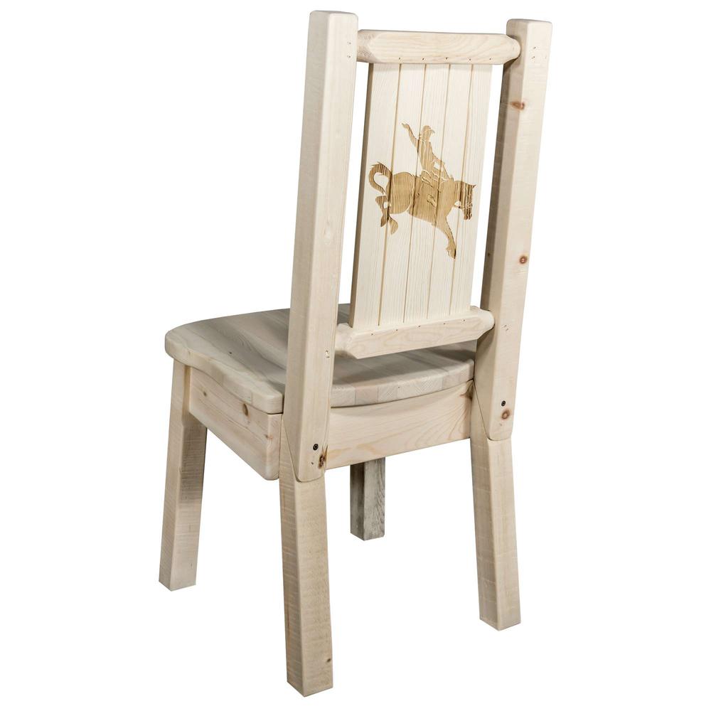 Homestead Collection Side Chair w/ Laser Engraved Bronc Design, Clear Lacquer Finish. Picture 1