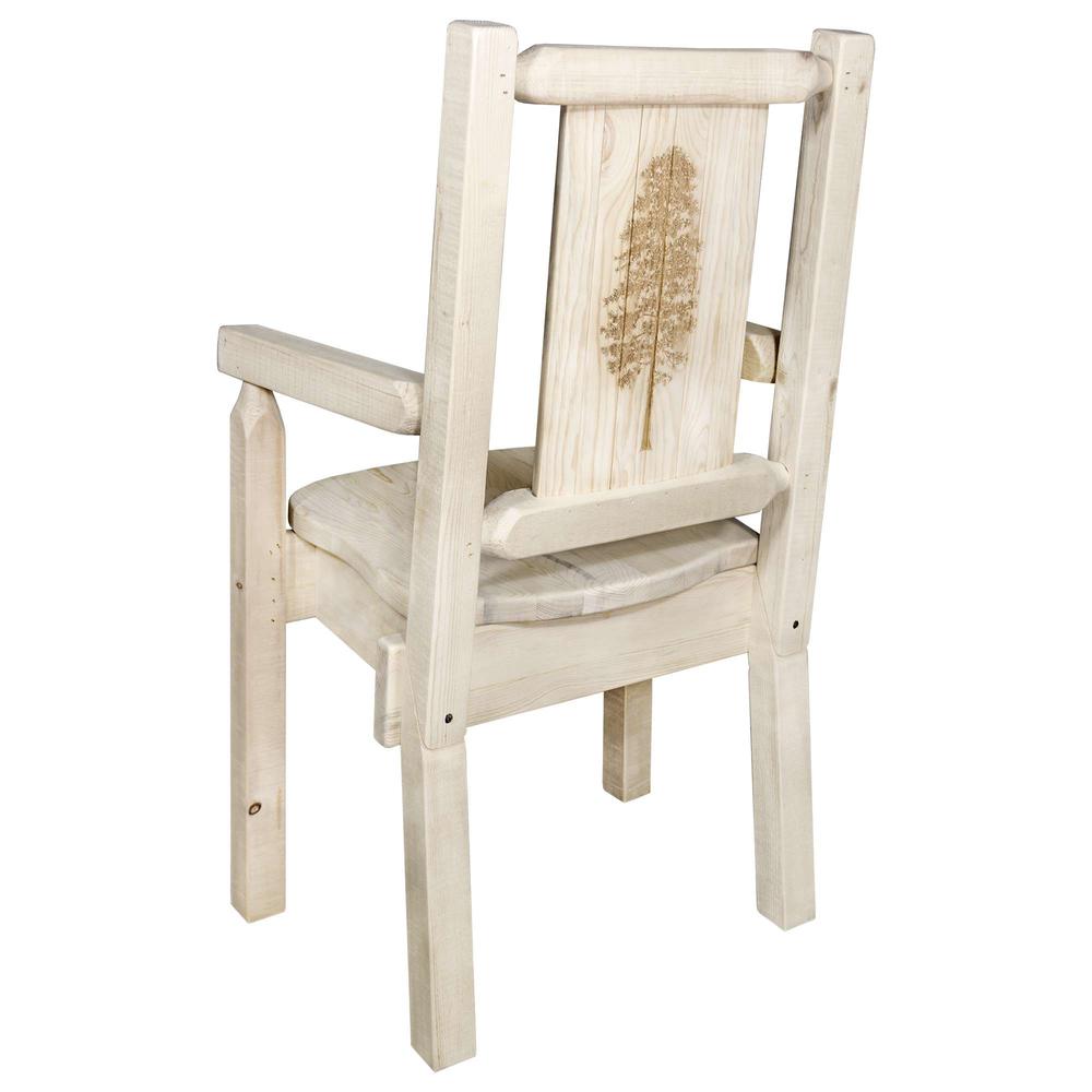 Homestead Collection Captain's Chair w/ Laser Engraved Pine Tree Design, Clear Lacquer Finish. Picture 1