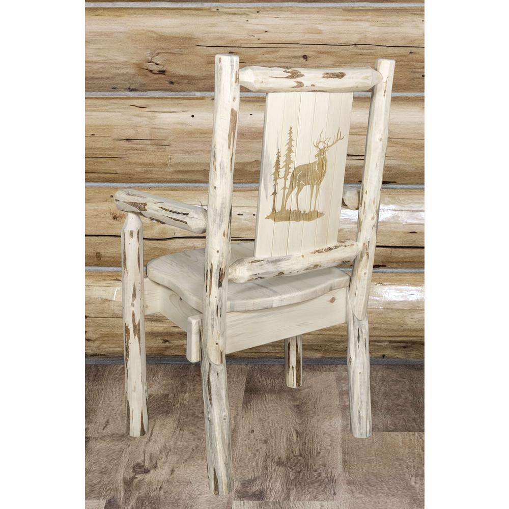 Montana Collection Captain's Chair w/ Laser Engraved Elk Design, Clear Lacquer Finish. Picture 6