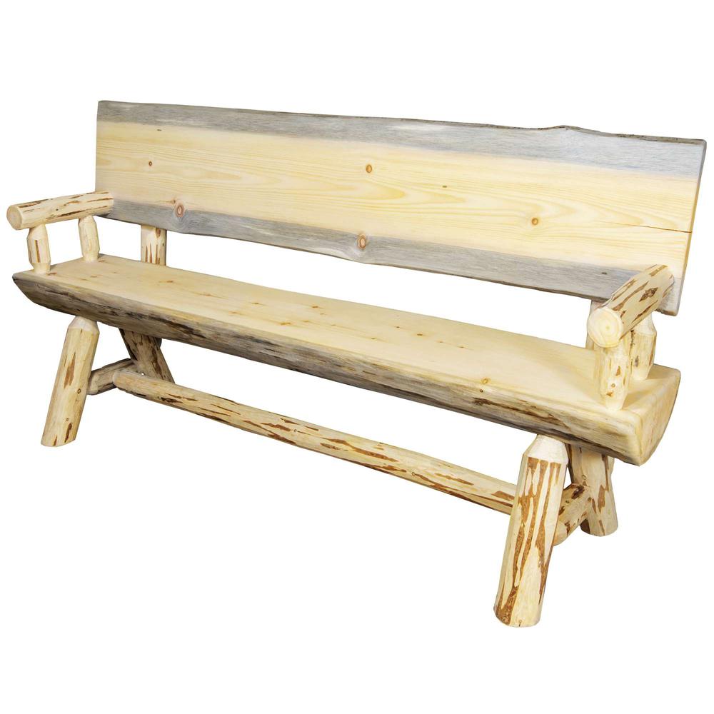 Montana Collection Half Log Bench w/ Back & Arms, Exterior Finish, 5 Foot. Picture 5