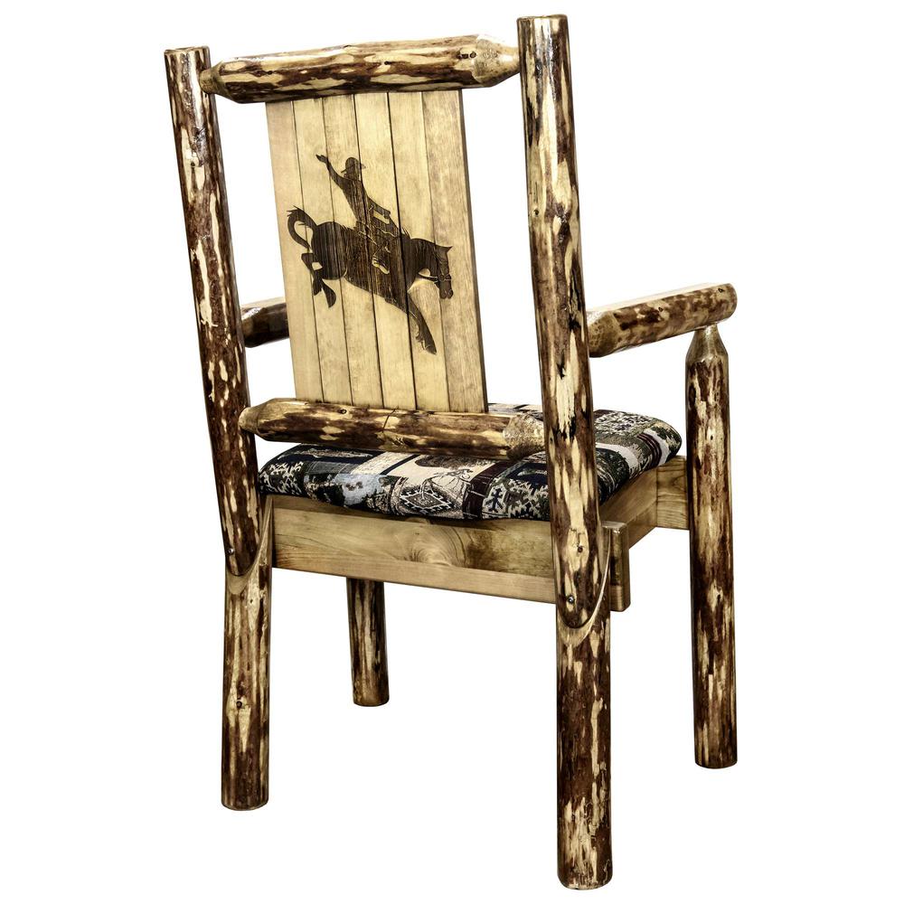 Glacier Country Collection Captain's Chair, Woodland Upholstery w/ Laser Engraved Bronc Design. Picture 1