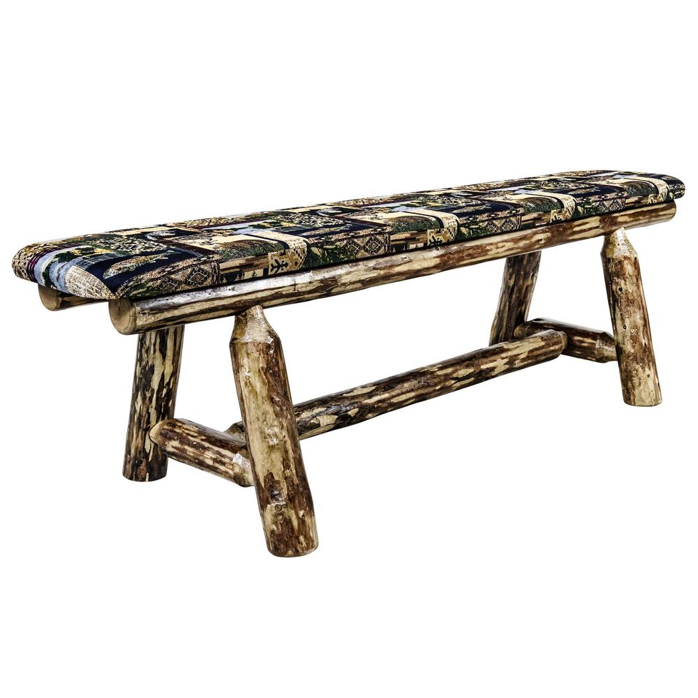 Glacier Country Collection Plank Style Bench, 5 Foot w/ Woodland Upholstery. Picture 1