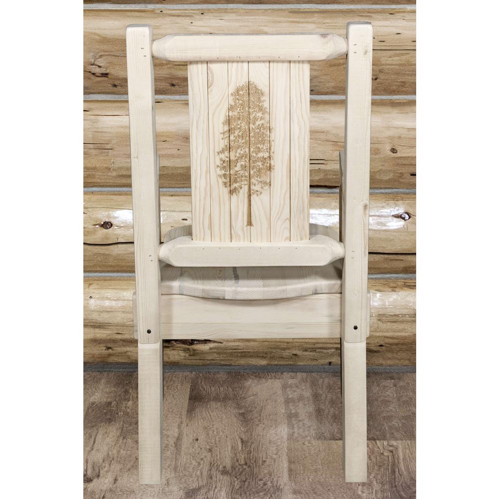 Homestead Collection Captain's Chair w/ Laser Engraved Pine Tree Design, Clear Lacquer Finish. Picture 7