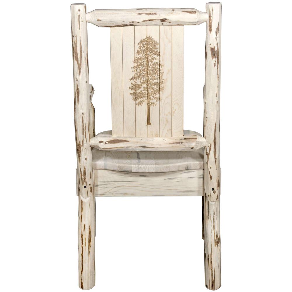 Montana Collection Captain's Chair w/ Laser Engraved Pine Tree Design, Clear Lacquer Finish. Picture 2