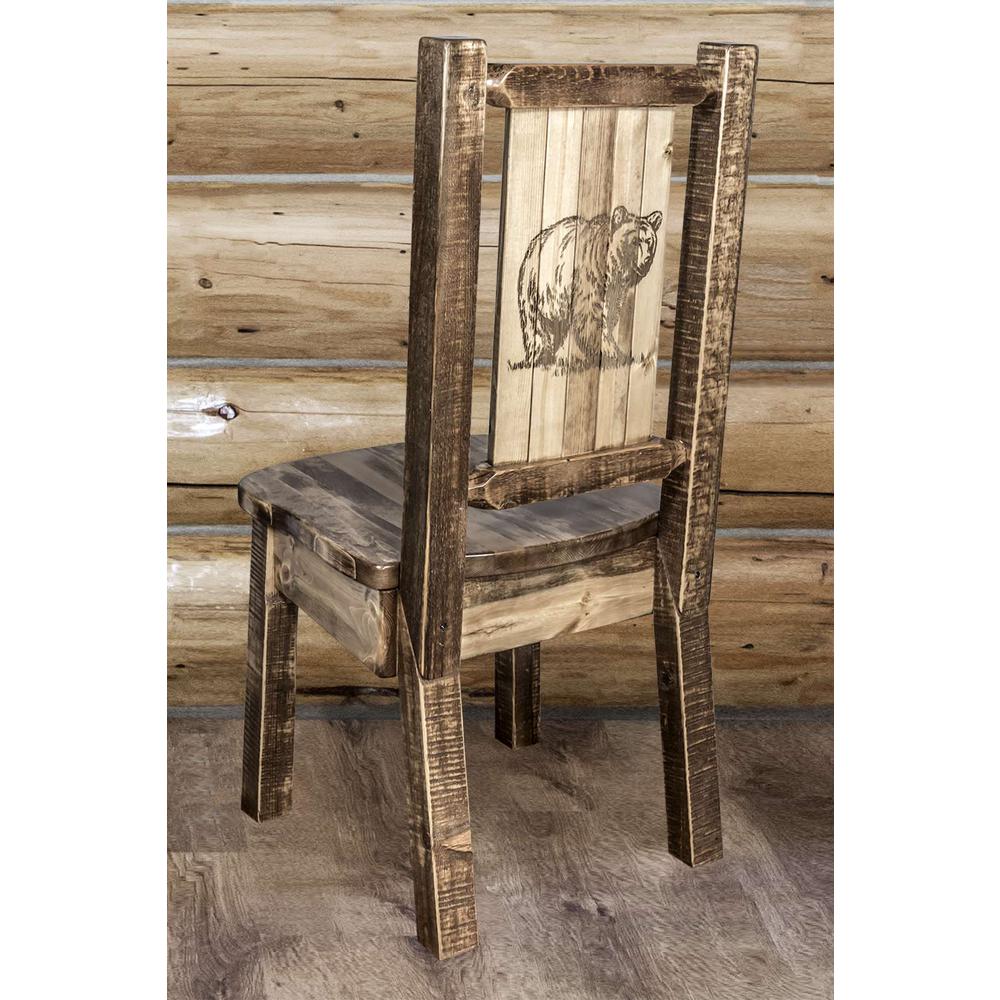 Homestead Collection Side Chair w/ Laser Engraved Bear Design, Stain & Lacquer Finish. Picture 6