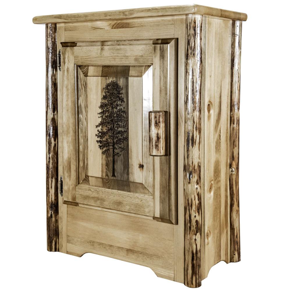 Glacier Country Collection Accent Cabinet w/ Laser Engraved Pine Design, Left Hinged. Picture 3