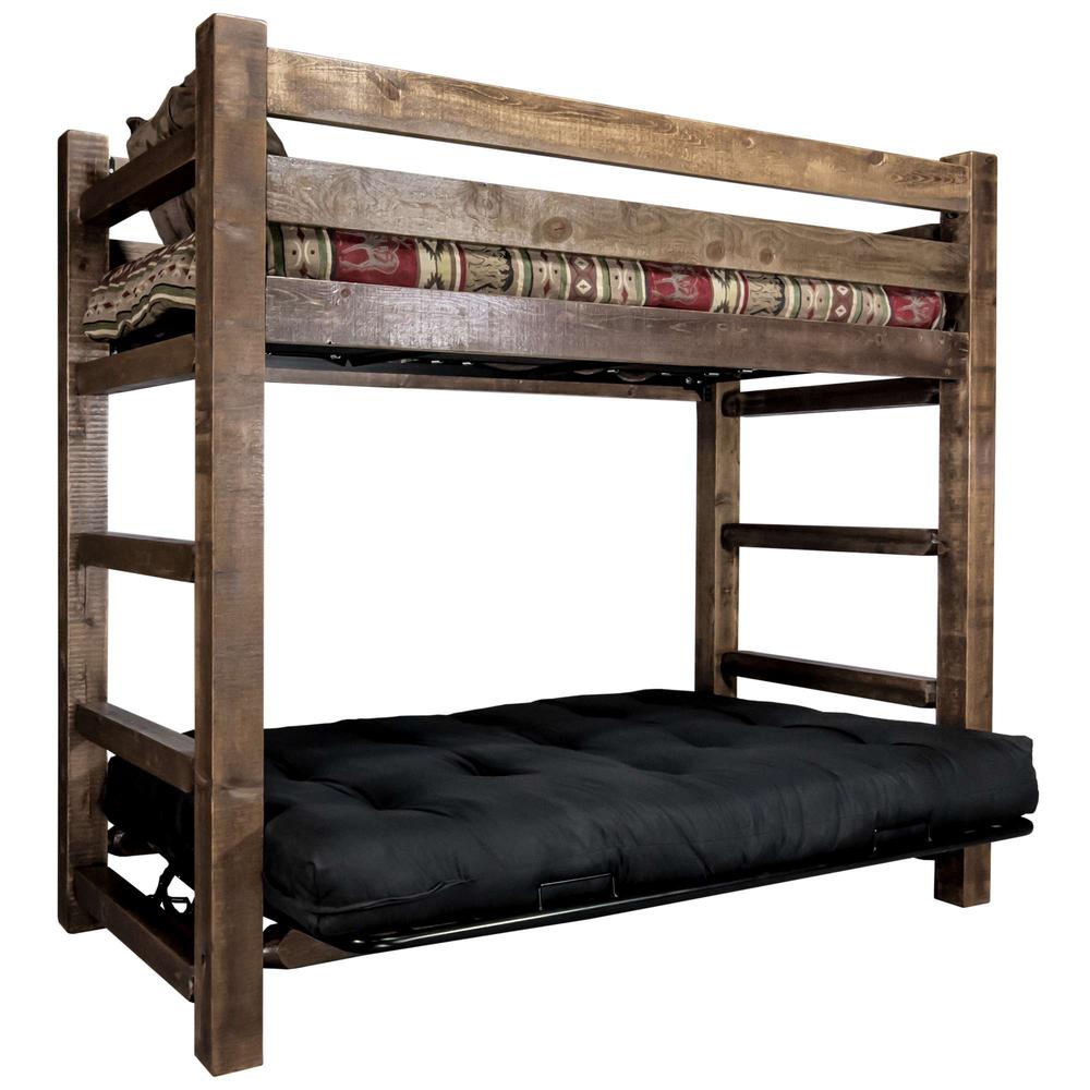 Homestead Collection Twin Bunk Bed over Full Futon Frame w/ Mattress. Picture 3