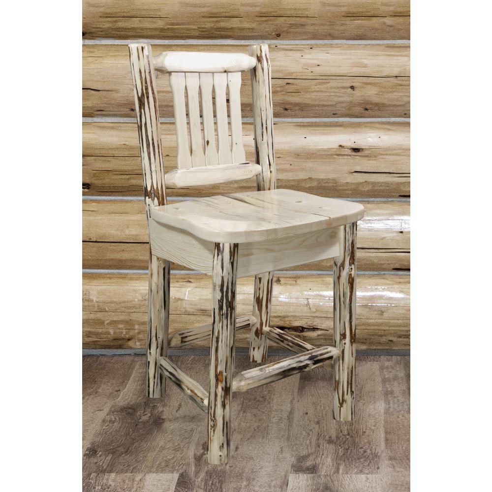 Montana Collection Counter Height Barstool w/ Back, Clear Lacquer Finish. Picture 6