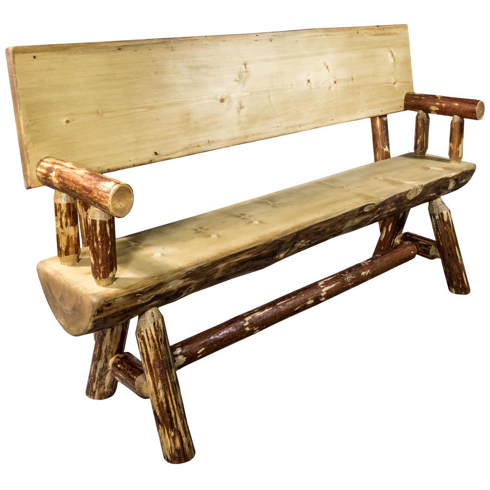 Glacier Country Collection Half Log Bench w/ Back & Arms, 5 Foot. Picture 1