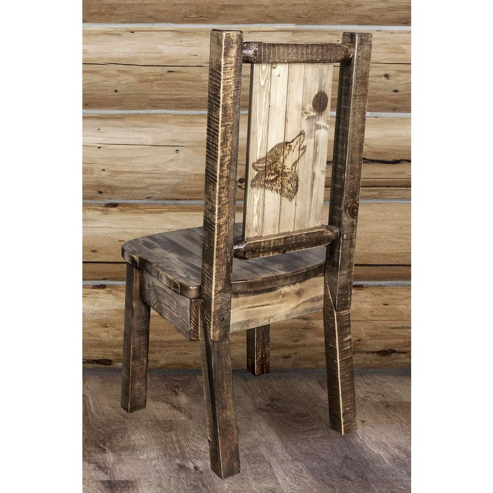 Homestead Collection Side Chair w/ Laser Engraved Wolf Design, Stain & Lacquer Finish. Picture 6